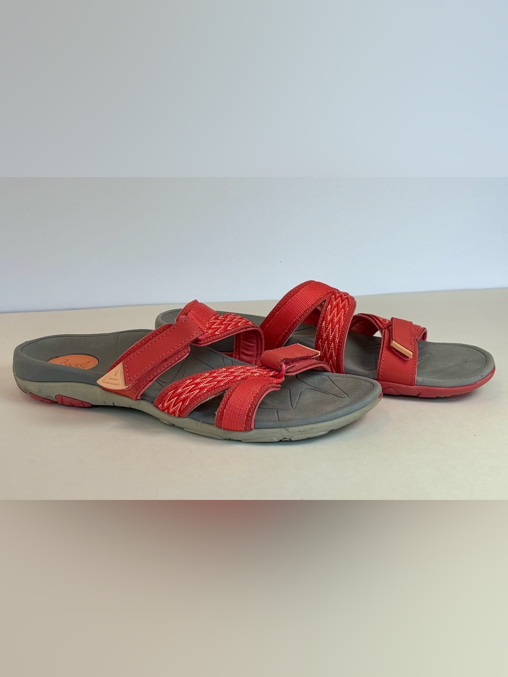 Vionic Braeden Adjustable Slide Sandals Pink Coral Gray Size 8